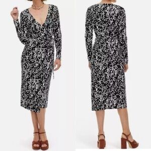 Diane Von Furstenberg x Target Midi Wrap Dress Size M Black White Long Sleeve